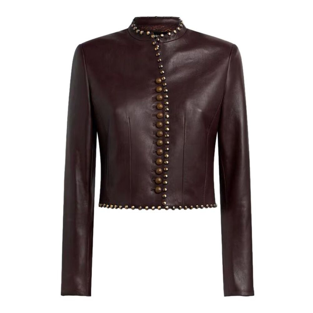 Etro Women Studded Cropped Leather Jacket